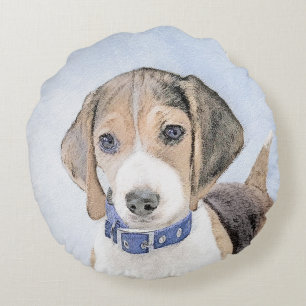 Beagle Painting - Cute Original Dog Art Round Pillow