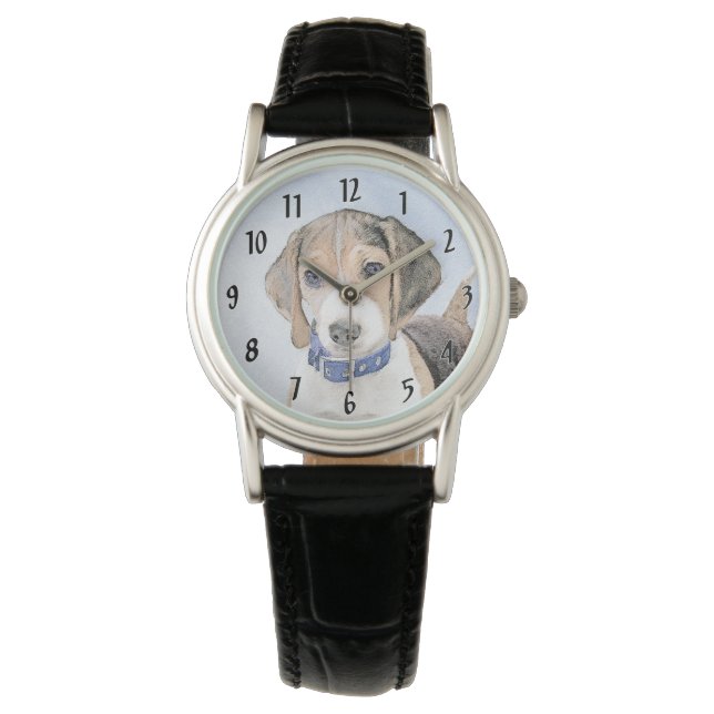 Beagle Painting - Cute Original Dog Art Watch (Front)