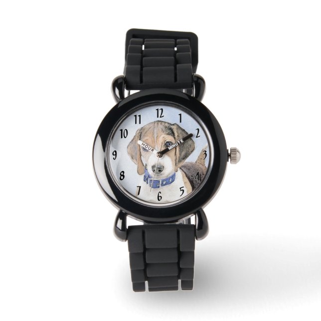 Beagle Painting - Cute Original Dog Art Watch (Front)