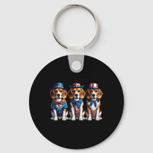 Beagle Patriotic 4th Of July Usa Flag America Pupp Keychain
