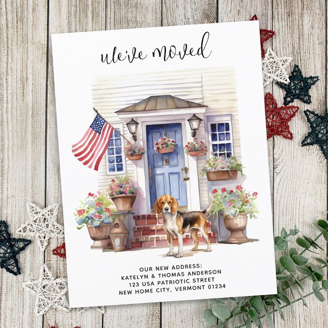 Beagle Patriotic Personalized Pet Dog Moving Announcement Postcard (Creator Uploaded)