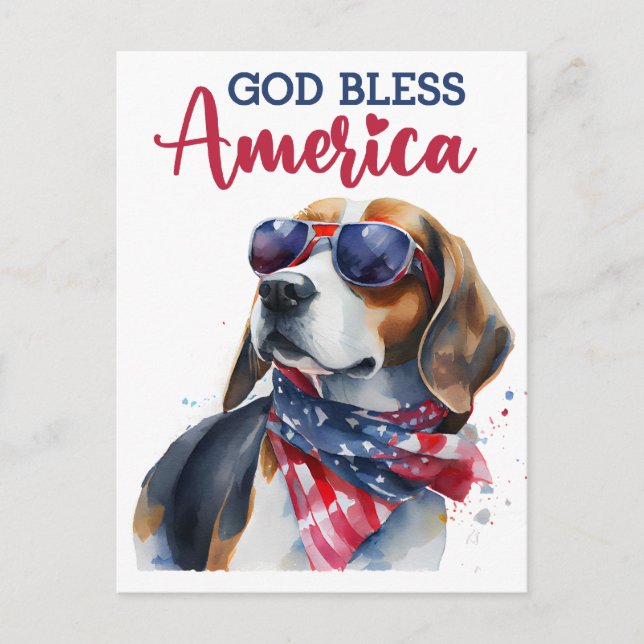 Beagle patriotique, Carte postale de Dieu béni l'A (Devant)