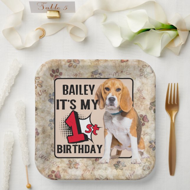 Beagle Personalized 1st birthday party Paper Plate (Wedding)