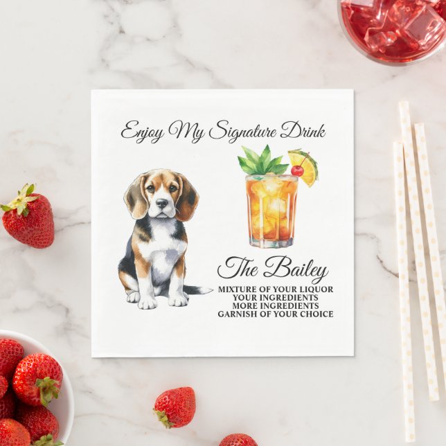 Beagle Personalized Signature Drink Wedding Pet Napkin (Insitu)