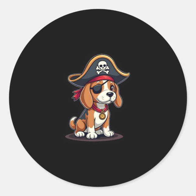 Beagle Pirate Costume Jolly Roger Flag Skull Cross Classic Round Sticker (Front)