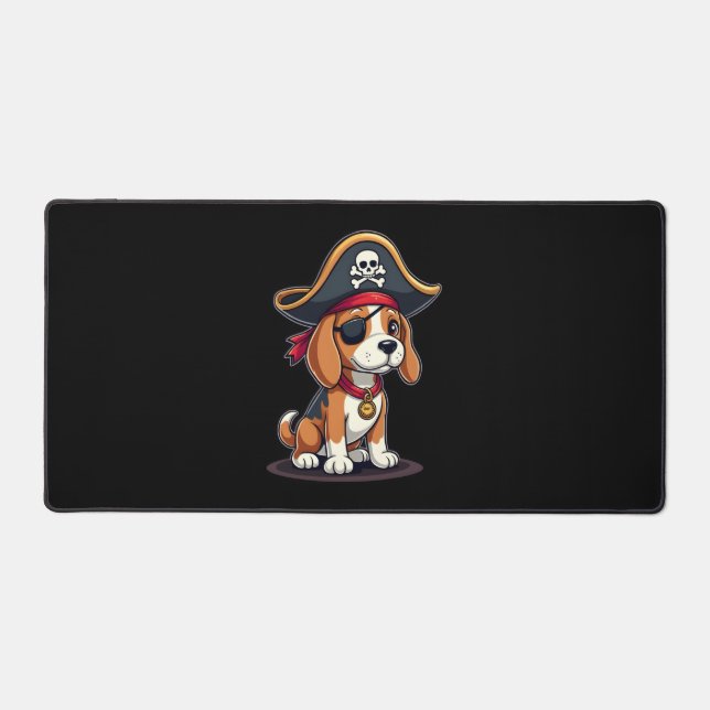Beagle Pirate Costume Jolly Roger Flag Skull Cross Desk Mat (Front)