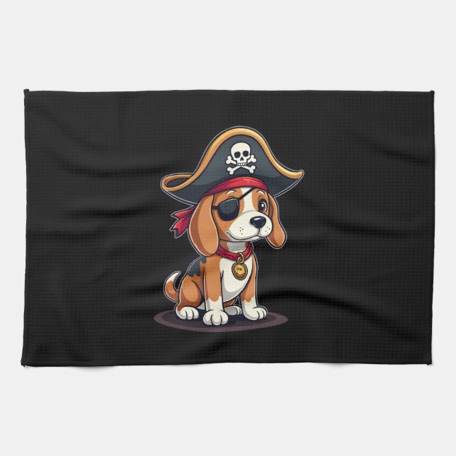 Beagle Pirate Costume Jolly Roger Flag Skull Cross Kitchen Towel (Horizontal)