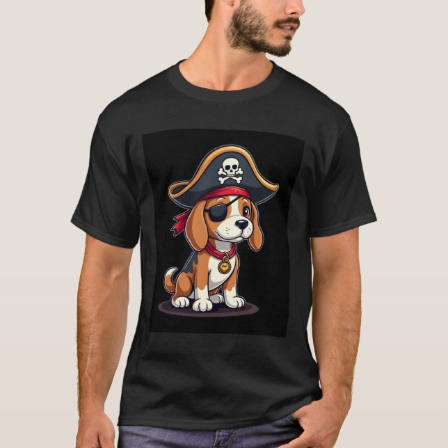 Beagle Pirate Costume Jolly Roger Flag Skull Cross T-Shirt (Front)