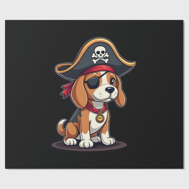 Beagle Pirate Costume Jolly Roger Flag Skull Cross Wrapping Paper (Flat)