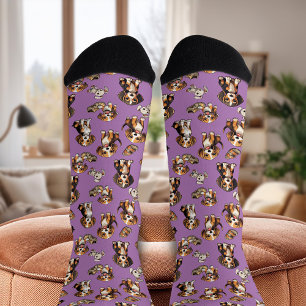 Beagle Playful Puppies Orchid Socks