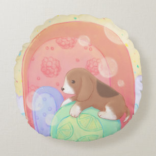 Beagle & Popsicles Round Pillow