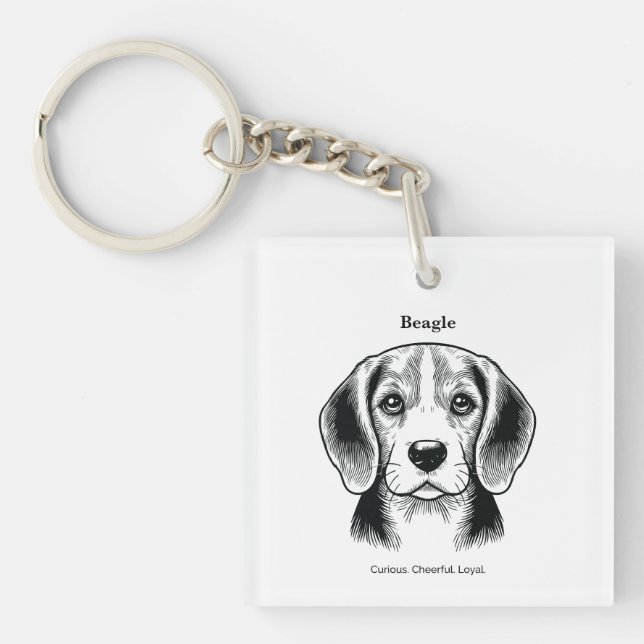 Beagle Portrait Black Line Illustration Keychain (Front)