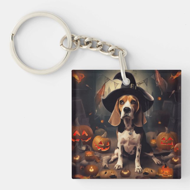 Beagle Pumpkins Halloween Scary Keychain (Front)
