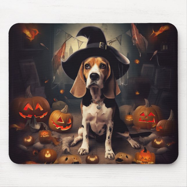 Beagle Pumpkins Halloween Scary Mouse Pad (Front)