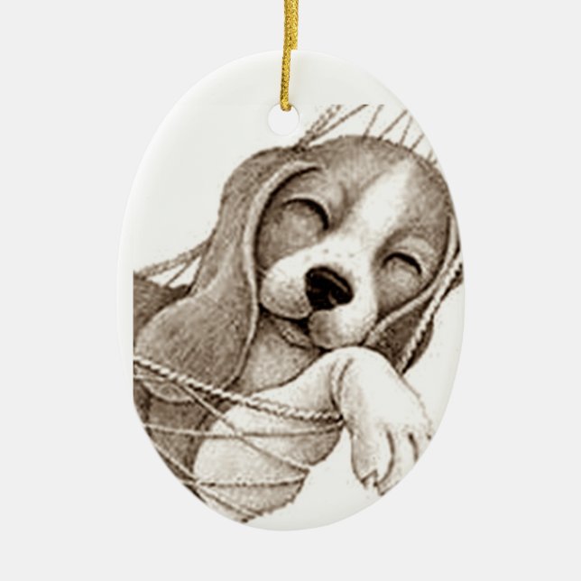 **BEAGLE PUP IN HAMMOCK*** CHRISTMAS ORNAMENT (Front)
