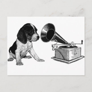 Beagle Pup with Gramophone Postcard