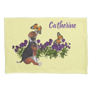 Beagle Puppy And Butterflies Personalized Animal  Pillowcase