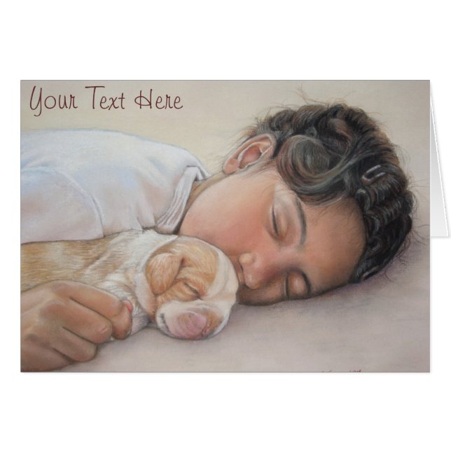 beagle puppy and child realist portrait painting (Front Horizontal)