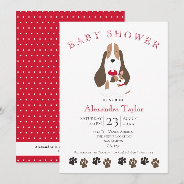 Beagle Puppy And Mom Baby Shower Personalized Invitation (Front/Back)