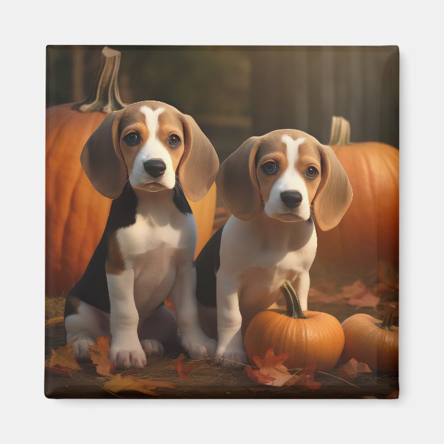 Beagle Puppy Autumn Delight Pumpkin  Magnet (Front)