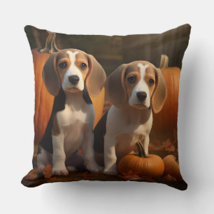 Beagle Puppy Autumn Delight Pumpkin Throw Pillow