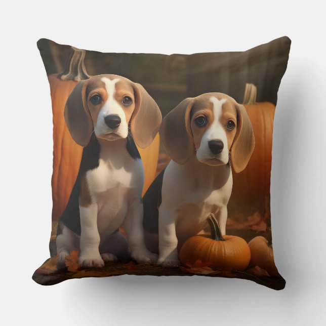 Beagle Puppy Autumn Delight Pumpkin  Throw Pillow (Front)