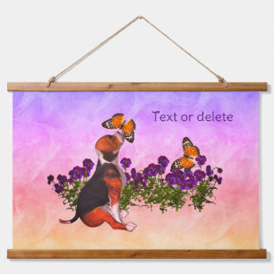Beagle Puppy Butterflies And Flowers Personalized Hanging Tapestry