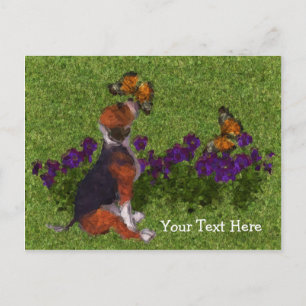 Beagle Puppy Butterflies Customizable Postcard