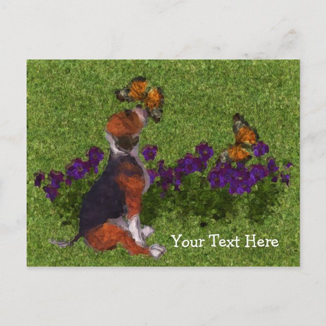 Beagle Puppy Butterflies Customizable Postcard (Front)