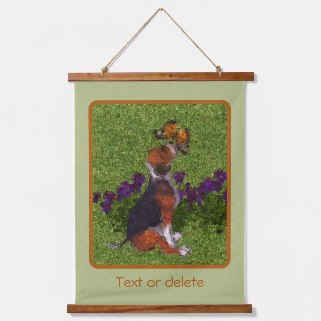 Beagle Puppy Butterflies Dog Art Personalized   Hanging Tapestry (Front)