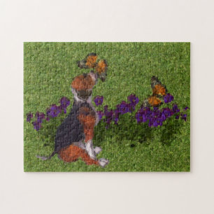Beagle Puppy Butterflies Dog Art Photo Painting  Jigsaw Puzzle