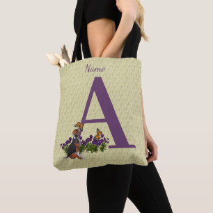 Beagle Puppy Butterflies Monogram Initial A Name   Tote Bag