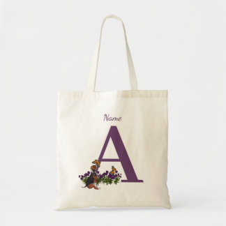 Beagle Puppy Butterflies Monogram Initial A Name Tote Bag