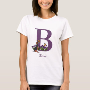 Beagle Puppy Butterflies Monogram Initial B Name  T-Shirt