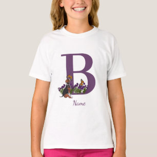 Beagle Puppy Butterflies Monogram Initial B Name T-Shirt
