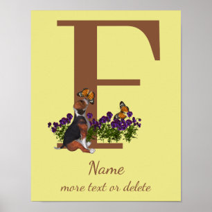 Beagle Puppy Butterflies Monogram Initial F Name Poster