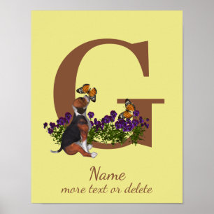 Beagle Puppy Butterflies Monogram Initial G Name Poster