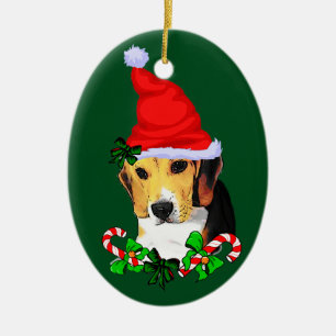 Beagle Puppy Christmas Ceramic Ornament