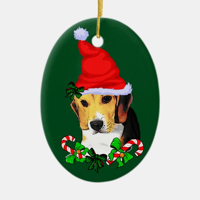 Beagle Puppy Christmas Ceramic Ornament (Front)