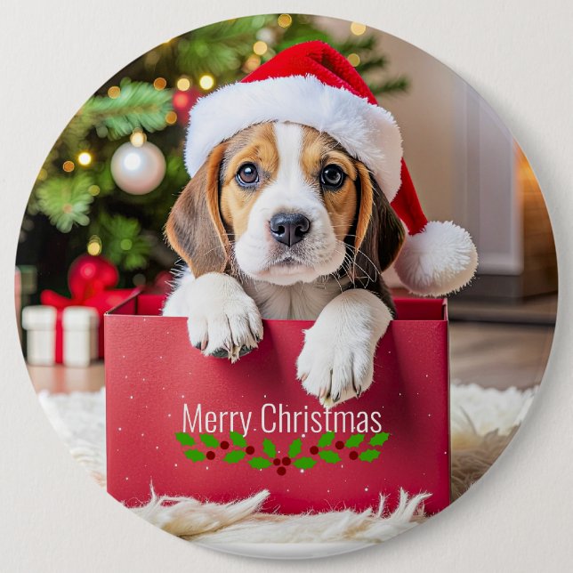 Beagle Puppy Christmas Design, 6 Inch Round Button (Front)