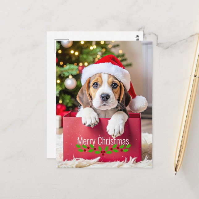 Beagle Puppy Christmas Design, Postcard (Front/Back In Situ)