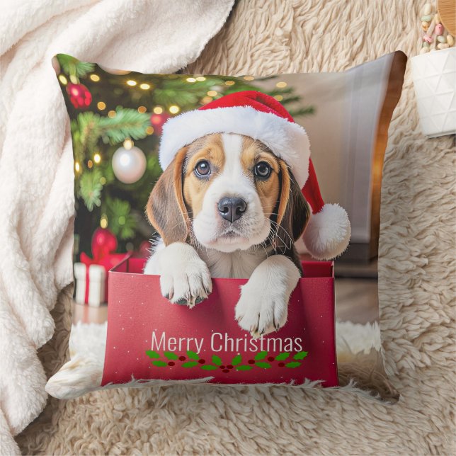 Beagle Puppy Christmas Design, Throw Pillow (Blanket)
