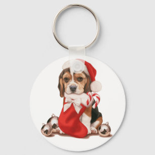 Beagle Puppy Christmas Keychain