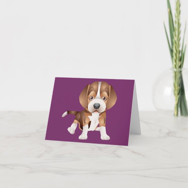 Beagle Puppy Dog Purple Blank Note Card (Front)