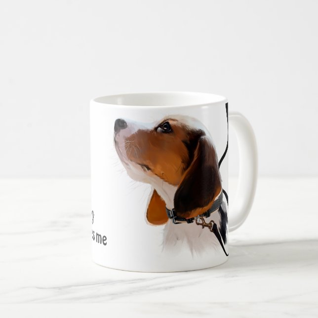Beagle puppy on a leash coffee mug (Front Right)