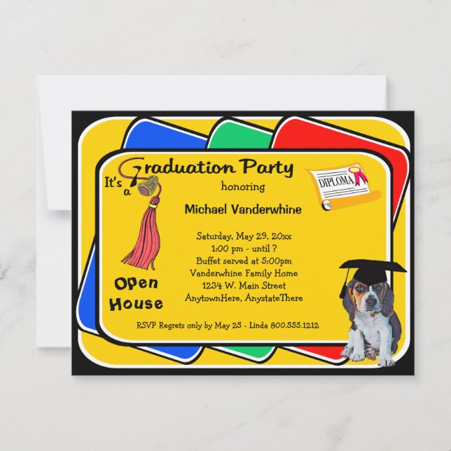 Beagle Puppy Red Graduation Growler Party Invite (Front)