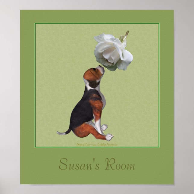 Beagle Puppy Rose Kids Room Personalized Poster (Front)