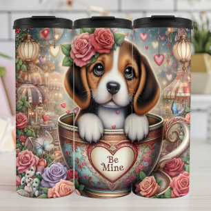 Beagle Puppy Teacup Be Mine Wrap Thermal Tumbler