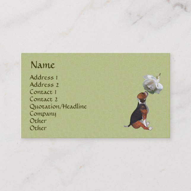 Beagle Puppy White Rose Cute Carte de visite (Devant)