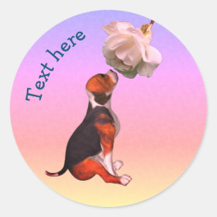 Beagle Puppy White Rose Cute Dog Personalized Classic Round Sticker
